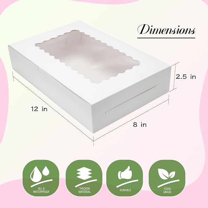 NPLUX 30 Pack 12x8 Cookie Boxes with Window for Busy Bakeries | Thirty boxes give busy bakers enough packaging for several batches, with fewer last-minute trips for more boxes.