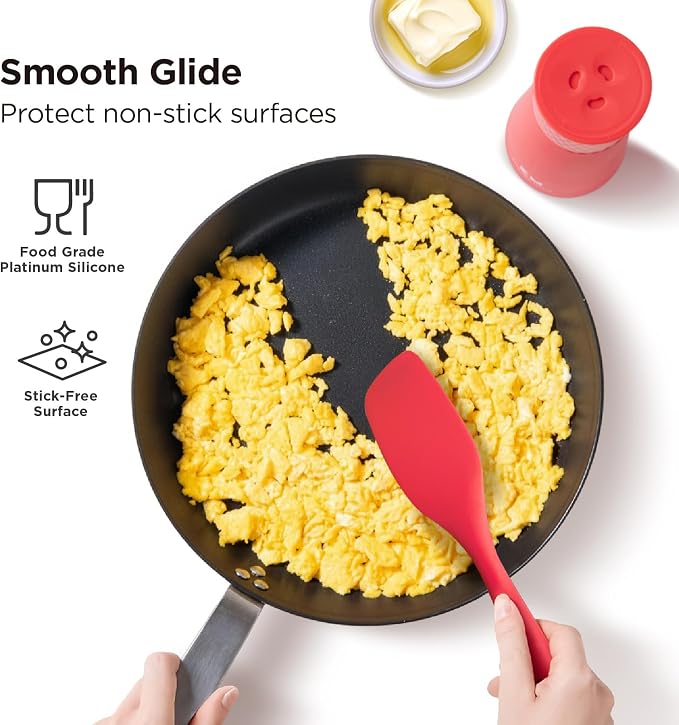 Kitchen Mama WaltzGrip Platinum Silicone Scraping Spatula, Red | Heat Resistant, Seamless, Non Stick, Flexible Bowl Scraper, For Mixing, Baking, Stirring