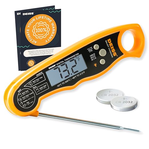 Deiss PRO Digital Meat Thermometer - Ultra Fast Cooking Thermometer with Backlight LCD Display - Waterproof Instant Read Thermometer for Beef, Poultry, BBQ, Candy