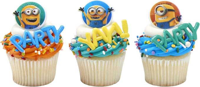DecoPac Minions Cupcake Rings, 24 Despicable Me™ Cupcake Decorations, Phil, Carl and Bob - 24 Pack