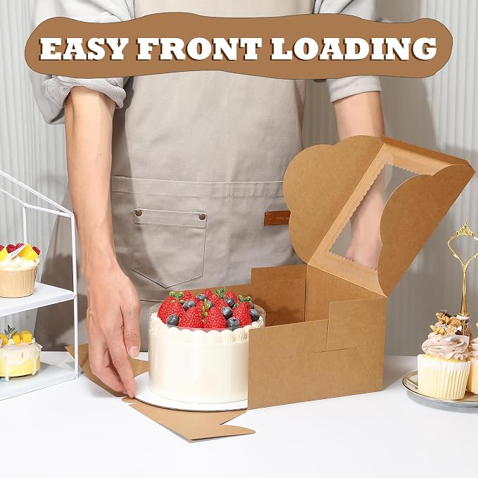 KPOSIYA 40pcs 8x8x5 inches Cake Boxes with Cake Boards（20 Boxes & 20 Boards）, 8 inch Brown Cake Boxes with Window,Cajas Pasteles Square Cardboard Cake Containers for Christmas Thanksgiving