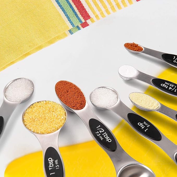 Warmheart Measuring Cups and Magnetic Measuring Spoons Set, Stainless Steel 5 Cups and 7 Spoons and 1 Levele (Black)