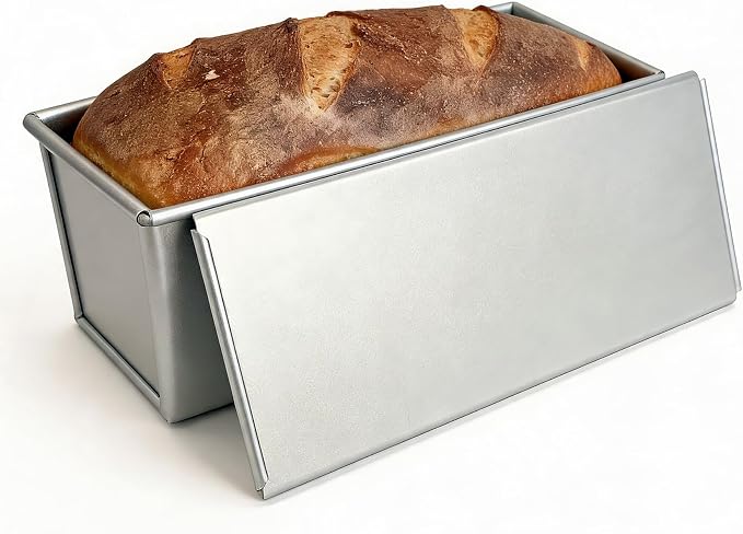 Pullman Loaf Pan with Lid, 13x4 inch, 2.2lb Uncoated Sandwich Bread Pan,Heavy-Duty Aluminized Steel Toast Box with Cover for Homemade Sourdough Bread