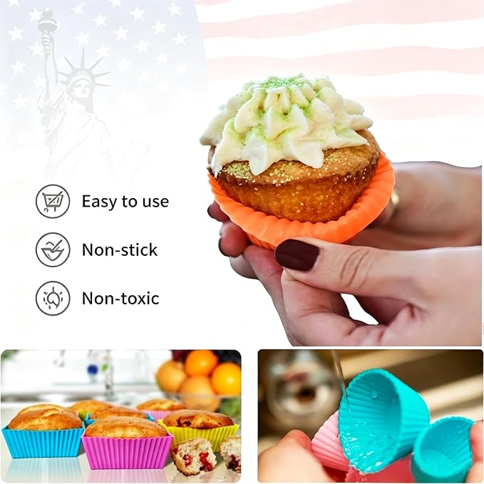 36 Pack Silicone Cupcake Liners Muffin Baking Cups Liners Reusable Non-Stick Cake Molds Sets Lunch Bento Box Dividers Accessories