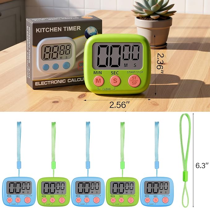 Weewooday 24 Pcs Small Digital Kitchen Timer Magnetic Back and Switch Minute Second Count up Countdown Big LCD Display Loud Alarm for Teacher Cooking Baking (Blue,Green)