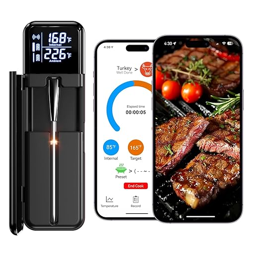 Smart Wireless Meat Thermometer, Digital Cooking Thermometer with Dual High-Accuracy Sensors, Ceramic Heat-Resistant Probe, Instant Read LCD & App Control for Kitchen,BBQ, Oven,Grill,Air Fryer, Black
