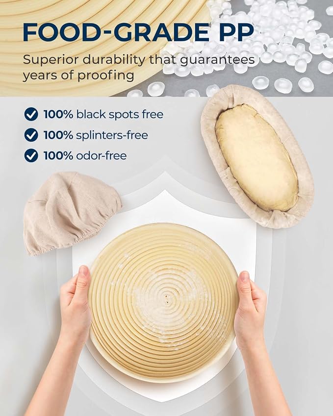 Lorzon Banneton Bread Proofing Baskets Set of 2, 11" Round & 12" Oval Sourdough Proofing Baskets with Sourdough Bread Baking Supplies (Plastic)