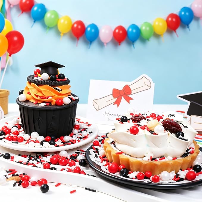 Red White and Black Sprinkles for Cake Decorating, Edible Baseball Sprinkles Mix, Perfect for Cake Decorations, Baking, Ice Cream, Cookies, Cupcake Toppers