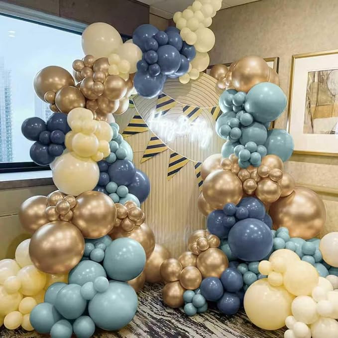 MEBAY Dusty Blue Balloon Garland Arch Kit, 166Pcs Retro Blue Pastel Baby Blue Macaroon Yellow Gold Metallic Balloons for Baby Shower Wedding Boy Birthday Decoration
