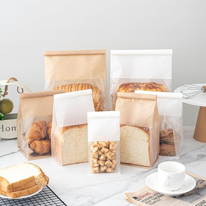 50 Pcs 3.9 Inch Bread Bags with Tin Tie, Mini Loaf Bags Made Of White Cotton Paper, Storage Packing Bag with Clear Window for Bakery, Cafe, Homemade Bread