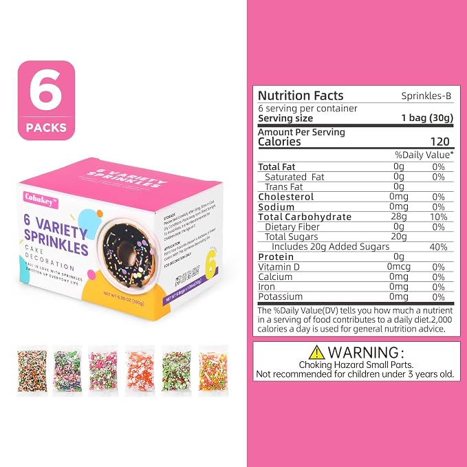 Easter Sprinkles for Cake Decorating, Cupcake, Cookies, Ice Cream Topper, 6 Packs Orange Sprinkles Green Sugar Pearls Candy, Six of assorted Sprinkles for Baking, Perfect for Easter Day Party