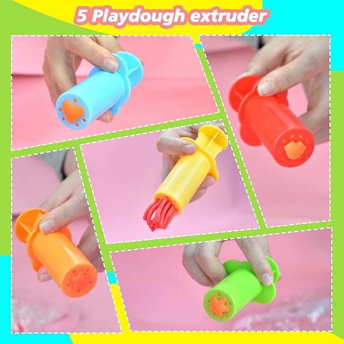 Dough Tool Set, 15 Pcs Basic Dough Tools Kits for Kids, Dough Accessories Includes Cutters Roller, Rolling Pins, Safety Scissors, Plastic Knife