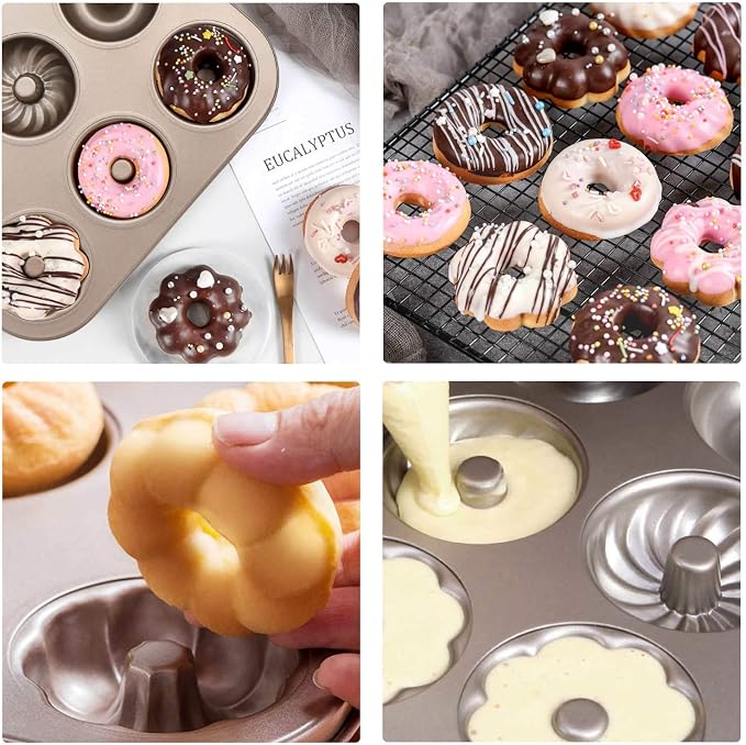 Beasea Donut Molds for Baking 6-Cavity, 2 Count Mini Small Doughnut Baking Pan Nonstick Bagel Carbon Steel Tray Bagels Mold for Oven