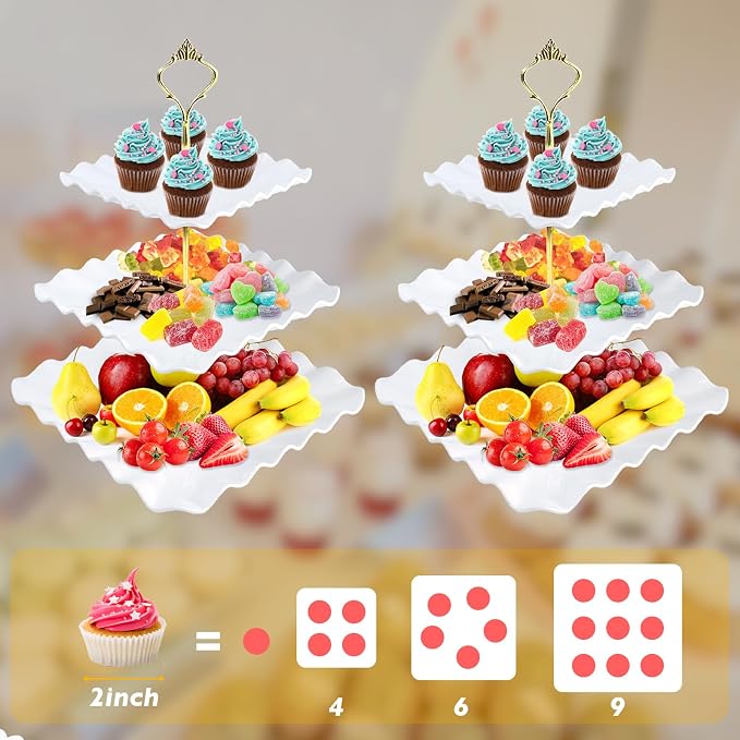 5 Pcs Cupcake Stand Set-Dessert Table Display Set with 2xlarge 3-Tier Cupcake Stands + 3X Appetizer Trays Perfect (Wave)