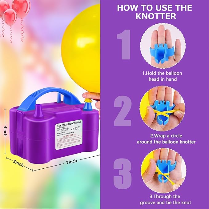 Balloon Pump Electric,110V 600W Balloon Blower Inflator Dual Nozzle Air Pump Balloons Inflator for Decoration, Party, Sport,Gifts:2 Balloon Tying Tools
