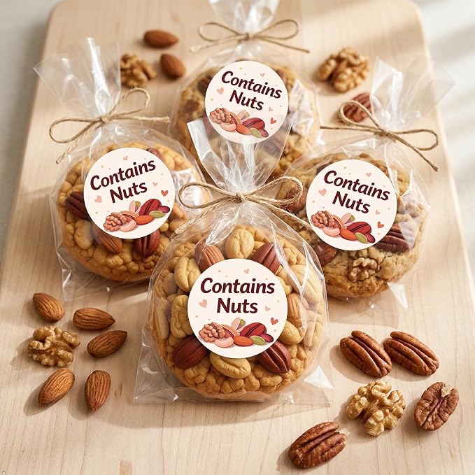 Louise Maelys 500 Pcs Contains Nuts Stickers -1.5 Inch Nut Allergen Allergy Warning Sticker Nuts Allergen Labels Allergic to Nuts for Baking,Food Safety,Retail and Restaurants