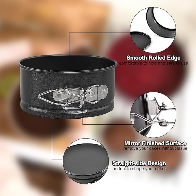 4 Inch Springform Cake Pan Set of 4, Non-Stick Round Mini Cake Tins with Removable Bottom for Cheesecakes, Pie, Quiche and Baking