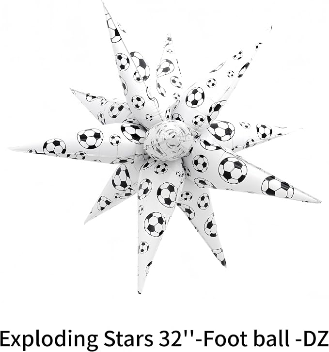 4D Soccer Ball Balloons 32 Inch/Black White Soccer Explosion Star Foil Balloons for Boys Men Father’s Day/World Socce Cup Party Supplies for Football Lover/Soccer Parade Float Birthday Sports Party