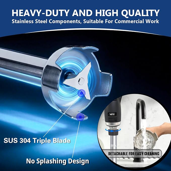 VONCI 750W Commercial Immersion Blender, Handheld Stick Mixer with 18" Detachable Shaft, Variable Speed 8000-19000RPM, Sharp SUS Blade, Extra Heavy Duty Hand Mixer for Restaurant Kitchen.