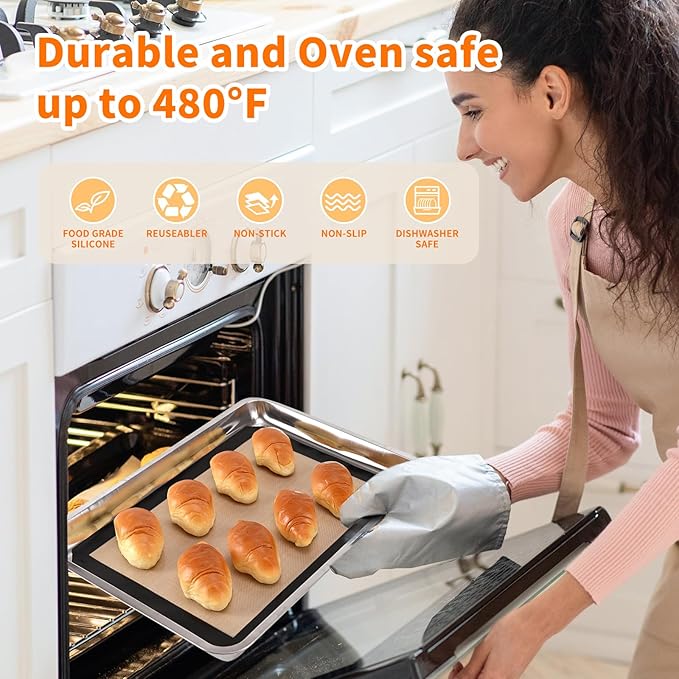 Luckyiren 2-Pack Silicone Baking Mats – Non-Stick Reusable Oven Liners for Half Sheet Pans (16.54" x 11.62"), BPA-Free Silicone, Easy to Clean, for Cookies, Roasted Veggies, Pizza & More