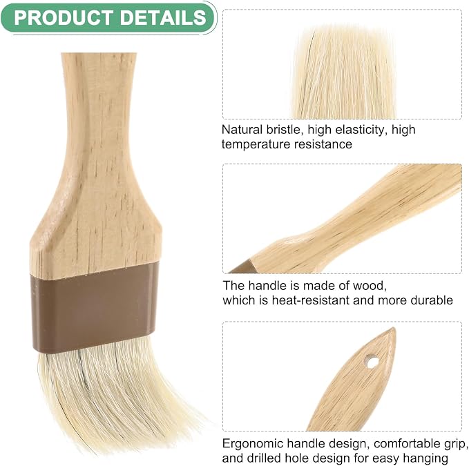 M METERXITY 2-Pack Pastry Brush, Wooden Handle Natural Bristle Basting BBQ Oil Brush for Cooking/Barbecue/Kitchen [1.6"]