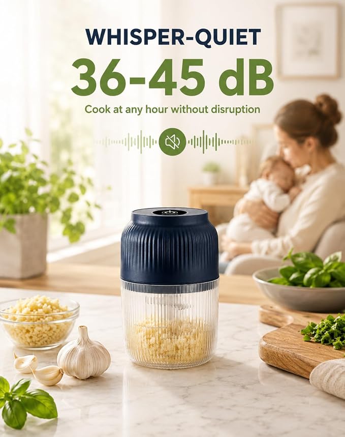Household Electric Garlic Crusher, Mini Cordless Food Chopper，White：300ML | USB Rechargeable Vegetable Dicer for Ginger, Chili, Nuts, Waterproof & Whisper-Quiet Prep Tool