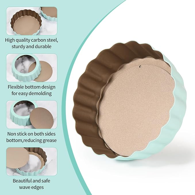 4 Pcs 3.6 Inch Mini Tart Pan Depth 1 Inch with Removable Bottom NonStick Tin - Green