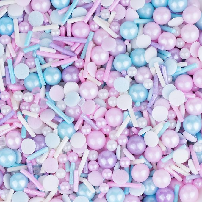 Pastel Sprinkles for Cake Decorating 4.6 Oz Pink Purple Blue and White Pearl Confetti Jimmies Sprinkles Mix for Cupcake Ice Cream Cookies Baking Topping