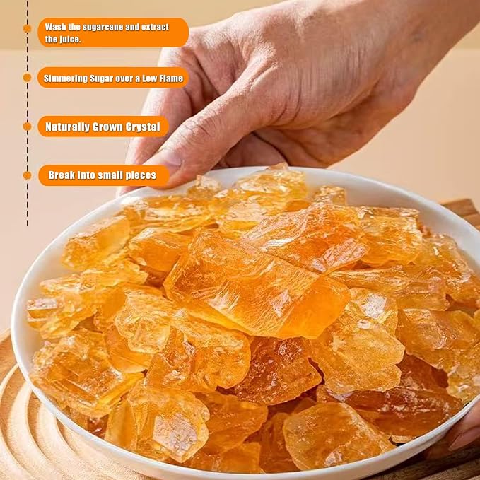 Natural Crystal Rock Sugar 14.1oz, 100% Natural Cane Sugar Crystals,Chinese Rock Sugar for Pho, Bubble Tea, Baking & Asian Desserts
