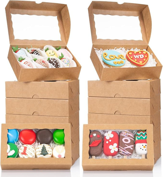 20PCS 8x5x2Inch Cookie Boxes Bakery Boxes with Window for Cakesickle, Chocolate Truffle, Chocolate Covered Strawberry, Pretzel &More