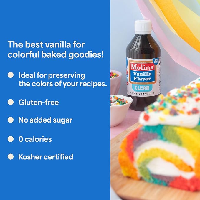 Vanilla Molina - Mexican Clear Vanilla Flavor with Pure Vanilla Extract - 2 Pack (8.3 Fl Oz Bottles) - Natural Flavoring for Frosting, Icing and Cakes Without Color Change
