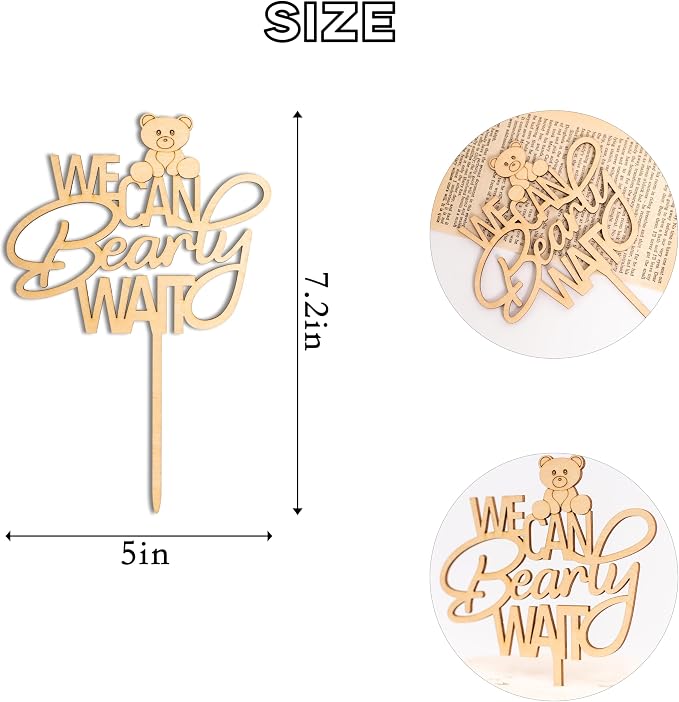 ZAIBIANHAO We Can Bearly Wait Cake Topper | Bear Theme Cake Decorations, Beary Baby Shower Party Supplies, Gender Reveal Cake Smash Photo Props