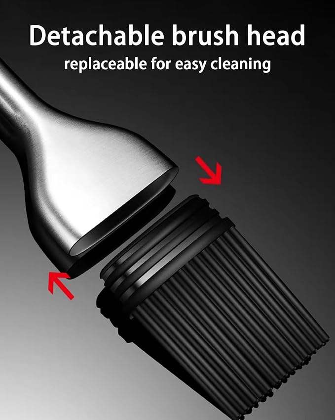 Stainless Steel Basting Pastry Brush 7.87in Heat-Resistant Cooking Brushes with Back up Silicone Brush Heads for BBQ, Baking Grilling
