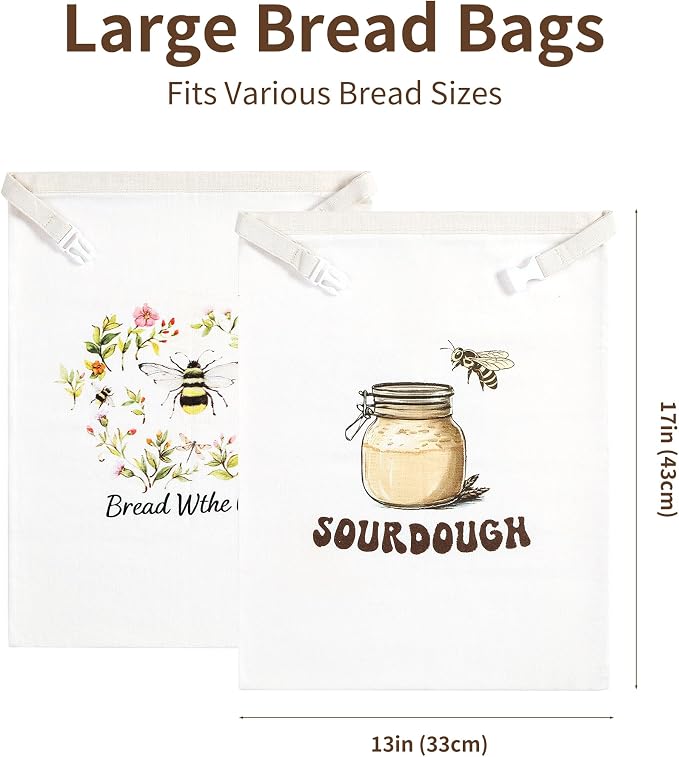 lorine Beeswax Bread Bags for Homemade Bread & Sourdough –17"×13" 2PC XL Eco-Friendly, Natural Food-Safe Storage Bag to Sourdough Bags with Sealing Zip to Keep