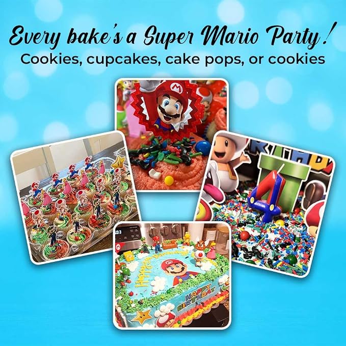 BakeBright Super Mario Sprinkles - Edible Super Mario Birthday Decorations for Vibrant Cake Cupcake Toppers Mario Luigi Toad Themed Celebrations Star & Mustache Sprinkles, Made in USA