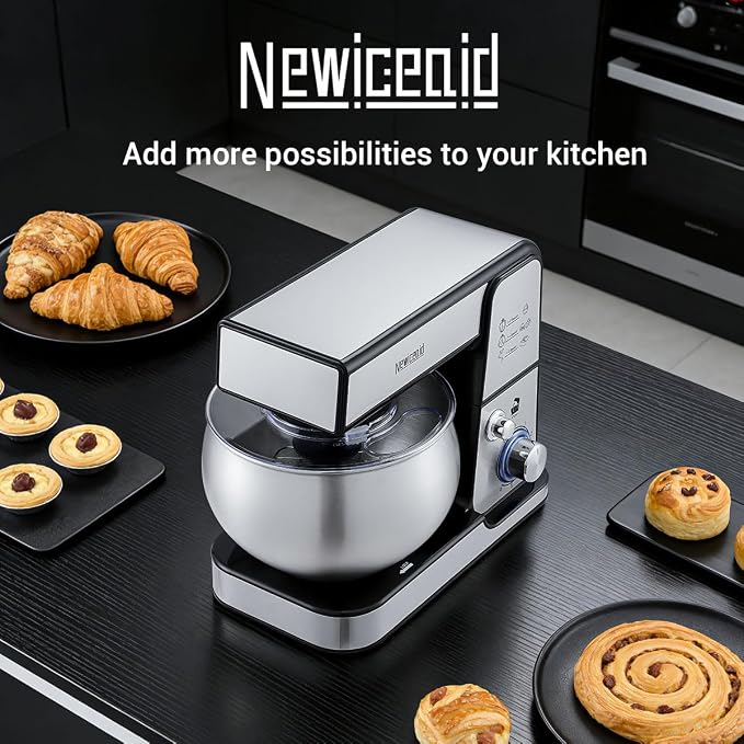 Stainless Steel Stand Mixer, 6-Speed Tilt-Head Mixer with 400W Powerful Motor, 5.3QT Large Capacity Bowl, Electric Kitchen Mixer with Dough Hook, Beater, Whisk for Baking & Dough Making