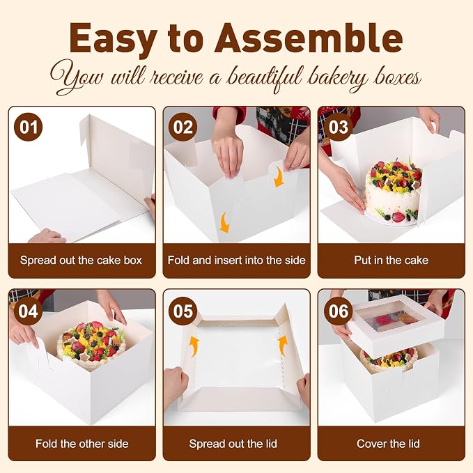 NEOACT 30Pcs Cake Boxes, 10x10x8 Inch Tall Bakery Boxes with Windows, Disposable Cakes Transport Containers with Lids for Cakes,Pie,Cupcakes, Pastry, Birthday, Wedding, Mother's Day