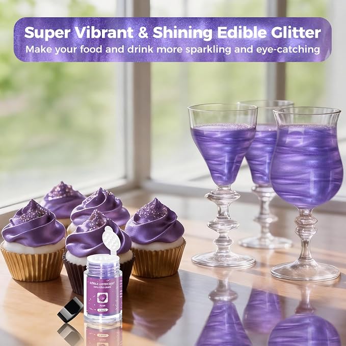 CRPTHE Purple Luster Dust Edible 5g, Edible Glitter for Drinks, Food Grade Glitter Shimmer Sprinkle Powder for Cocktails, Baking, Beverages, Cakes, Strawberries, Cookies, Fondant, Vegan