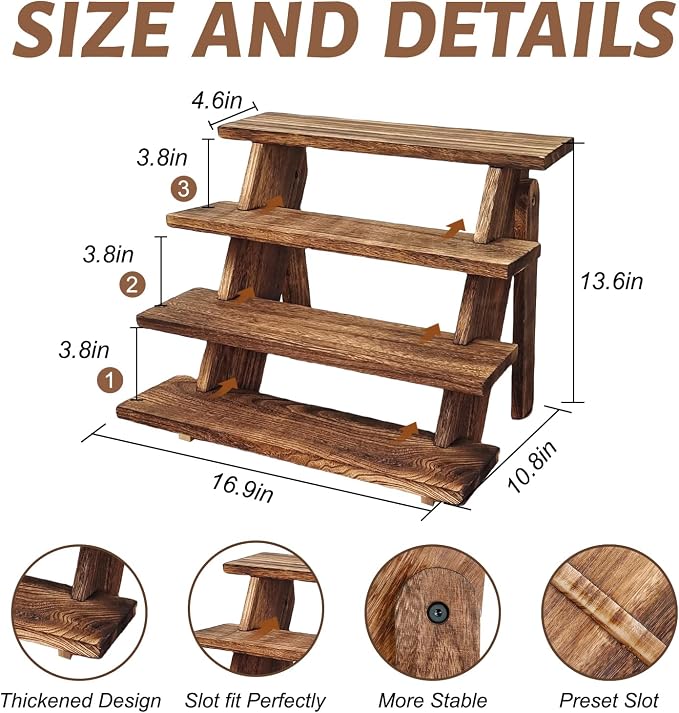 Wooden Cupcake Stand - 4 Tier Cupcake Display Stand, Rustic Tiered Display Stand, Tool Free Installation Cupcake Stand for Baby Shower Decorations Birthday Party Supplies