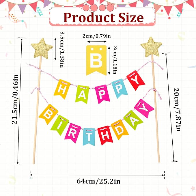 1 Set Mini Rainbow Cake Topper, Happy Birthday Cake Flag Banner, Golden Star Cake Topper, Colorful Rainbow Cake Decoration for Boys Girls Birthday Baby Shower Party Baking Decoration Supplies, Style 2