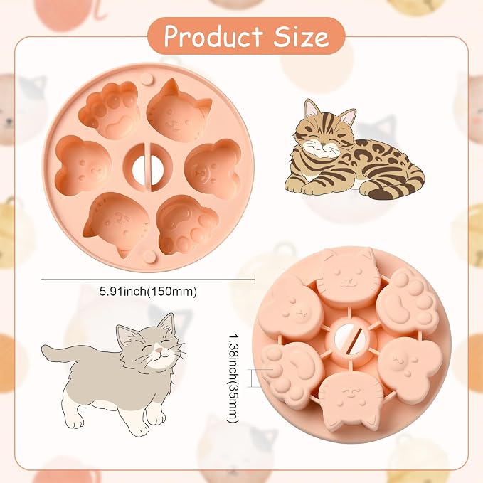 Ipotkitt Cute Animal Silicone Steamed Cake Molds with Lid Cat Paw Baking Tool Mold for Food Jelly Pudding Chocolate Cake, 6 Cavities, 15x15x3.5cm
