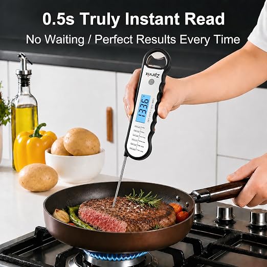0.5s Instant Read Meat Thermometer Digital, Cooking, ±0.5°F Accuracy | Food Thermometer with Lift-to-Wake, Backlight & Auto-Rotating Display, IPX6 Waterproof for Grill, BBQ, Candy & Kitchen