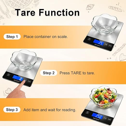 Food Scale, 33lb Digital Kitchen Scale, Stainless Steel Waterproof, 1g/0.05oz Precise Graduation, Grams and Ounces, Dual Power (Battery & USB Charging), for Cooking Baking Weight Loss