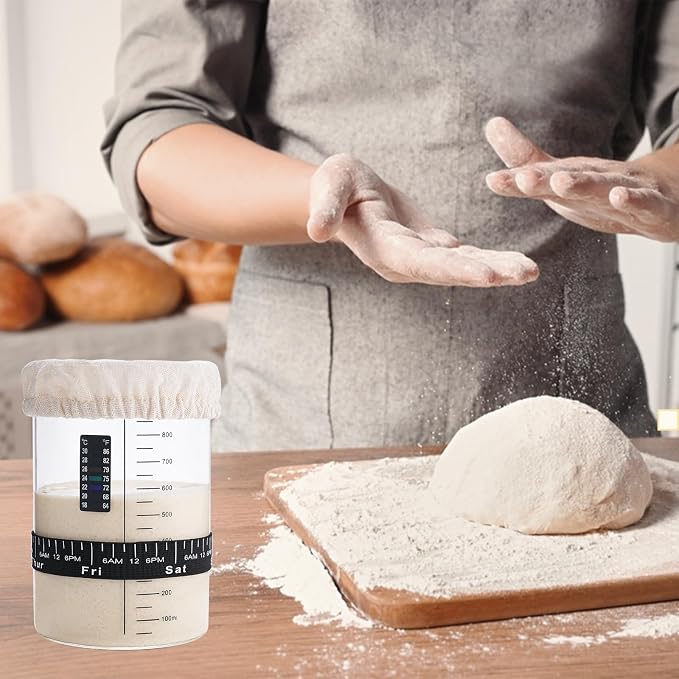 Sourdough Starter Jar Kit, 34 OZ Large Wide Mouth Sour Dough Starter Jars Glass, Sourdough Bread Baking Supplies, Sourdough Tools for Beginners and Pro, 1 Pack