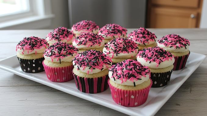 NCS Pink & Black Jimmies Edible Sprinkles – Cupcake, Cake & Cookie Decorations, 7 oz
