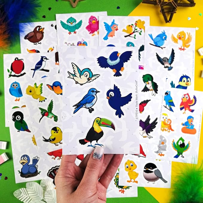 BulbaCraft 100Pcs Bird Stickers, Bird Party Supplies, Parrot and Hummingbird Stickers, Gifts for Women & Men
