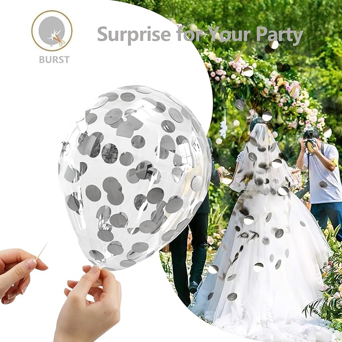 Bezente White Silver Balloon Garland Kit,100Pcs White Silver Metallic Chrome and Silver Confetti Balloons with Balloon Tape for Winter Wonderland Wedding Prom Special Events Party Winter Decor