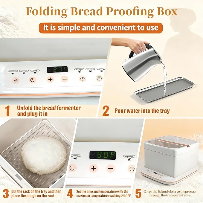 Folding Proofer & Slow Cooker, 30-250℉ Temp Control with 24H Timer, Collapsible Dough Fermentation Box, Space Saving Sourdough Starter Warmer Kit for Bread Pizza Dough Yogurt Home Baking
