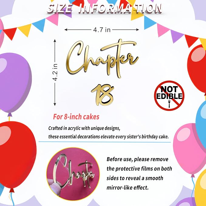 Chapter 18 Cake Topper – Acrylic 18th Birthday Cake Decoration for Girls & Boys, Happy 18 Cake Topper for Party, Modern Coming of Age Birthday Decor (chapter 18 golden)