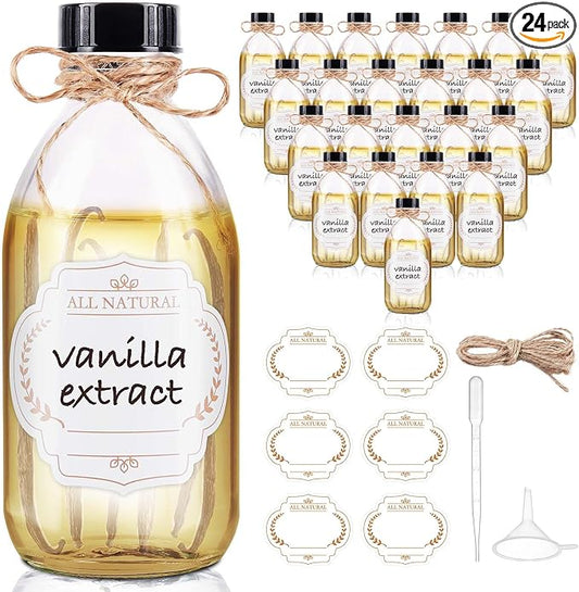 8 OZ Glass Bottles with Lids, 24 Pack Leakproof Glass Bottles for Vanilla extract Homemade, Food Storage, Juice, Essential Oils, Hot Sauce, Syrup, Beans, Boston Round Clear lab dispensing bottles